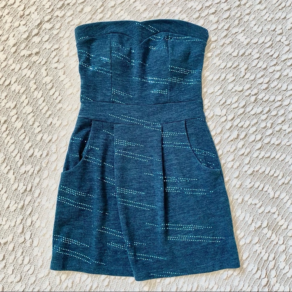 Deep Blue Sequin Strapless Dress